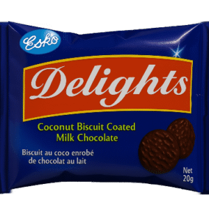Esko Delights Coconut Biscuit Coated with Milk Chocolate – 20 g  (to add variables for 130g)